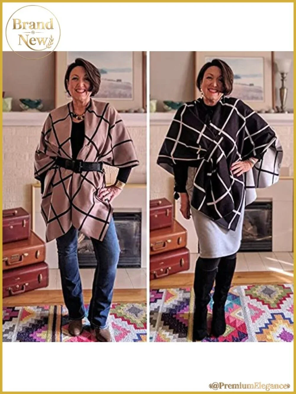 Woven Poncho Shawl Wrap Open Front Cardigan One Size L-2XL